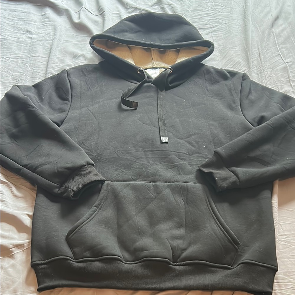 Black Pullover Hoodie with Ribbed Cuffs